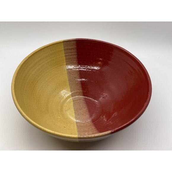 Studio Art Pottery Bowl Artist Signed Ombré Design w Yellow/Red and Brown. - Picture 5 of 11